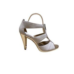Michael Kors Women’s White Snakeskin Embossed Leather Zip-Up High Heel Size 7.5M